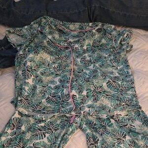 Tropical Leaf Print Pajama Set